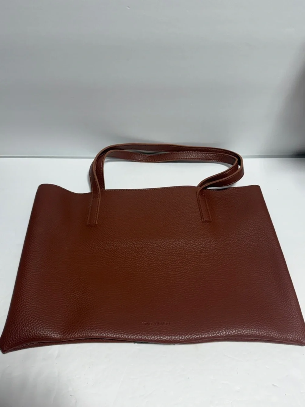 Vince Camaro Brown Pebble Leather Tote with Black Center Stripe